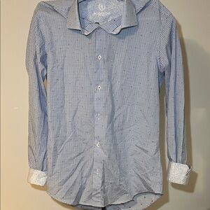 Bugatchi Like New Long Sleeve Dress Shirt Unique Plaid Hearts 15.5/34/35